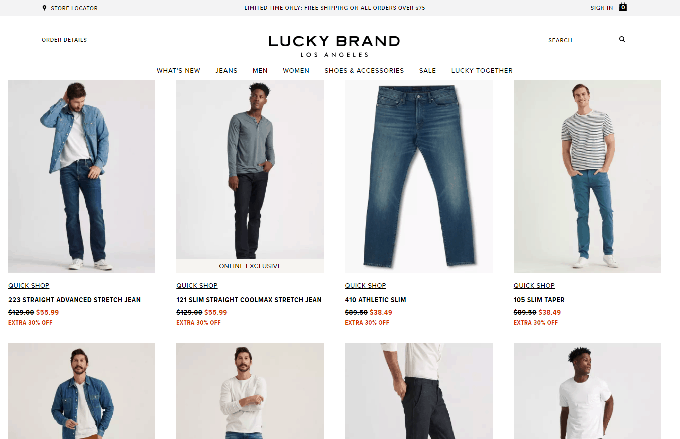 Lucky Brand优惠码2024 luckybrand现有精选折扣区男女牛仔裤额外3折闪促满额免邮